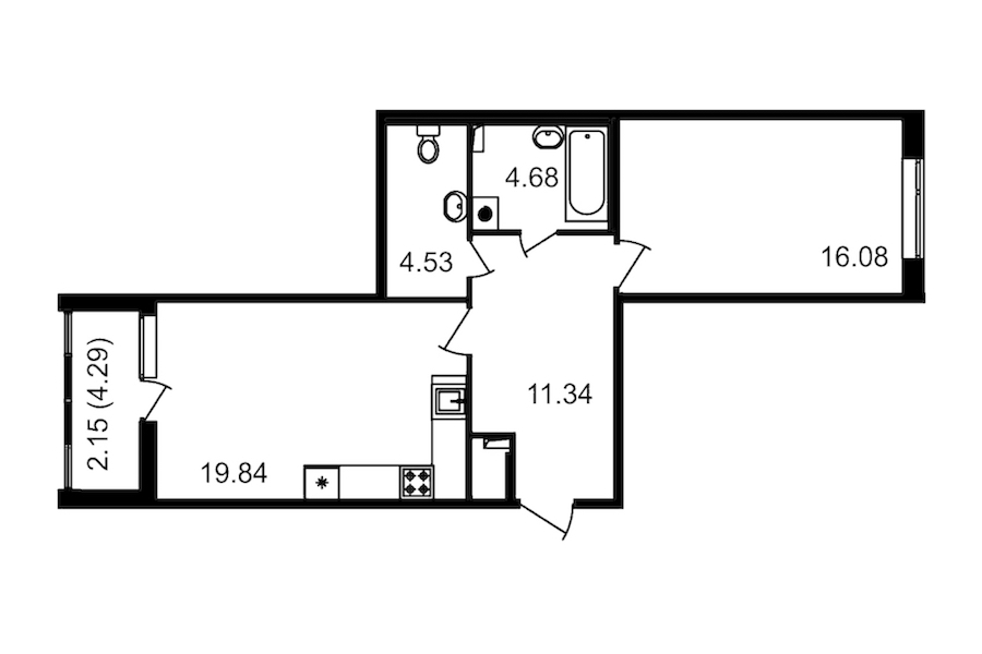 1-комнатная квартира 56.47 м², 1/14 эт., ЖК «Чёрная речка»